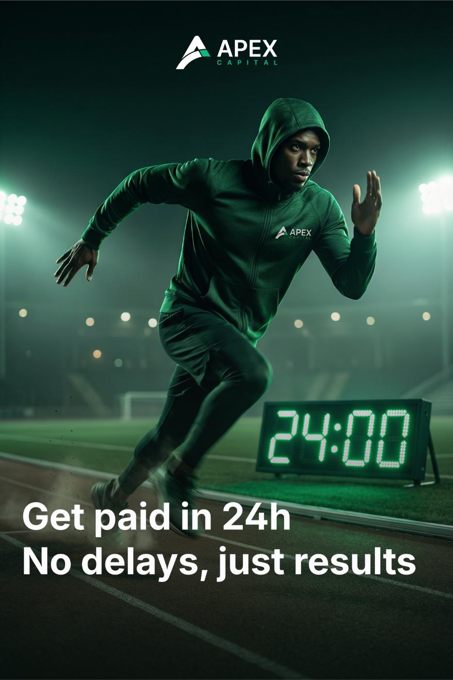 Trader sprinting beside a stadium clock